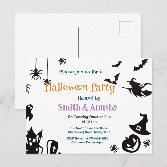 Carte postale Invitation de la fête d'Halloween po (Devant / Derrière)