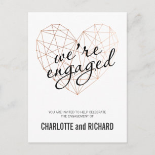 Carte Postale Invitation de la partie de l'engagement rose or gé
