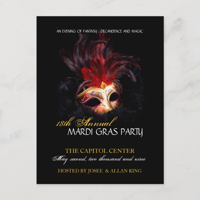 Carte Postale Invitation de Mardi Gras (Devant)