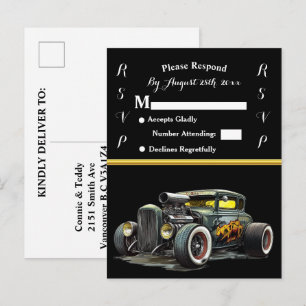 Carte Postale Invitation de mariage et Hot Rod