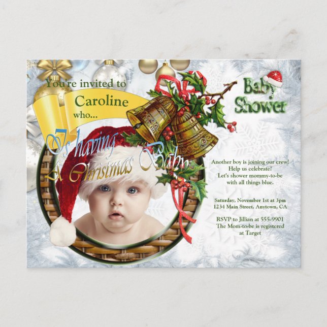 Carte Postale Invitation de Noël Baby Boy Shower (Devant)