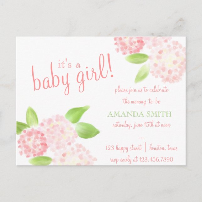 Carte Postale Invitation de Pink Hydrangea (Devant)