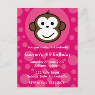 Carte Postale Invitation de singe Cheeky [rose]