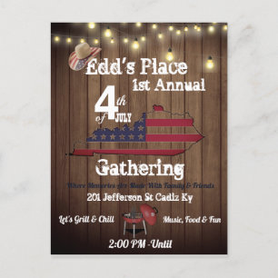 Carte Postale Invitation de style campagnard pour le 4 juillet
