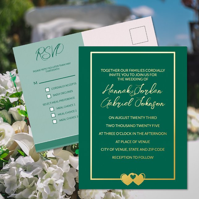 Carte postale Invitation du Mariage Emerald Foil R (Créateur téléchargé)