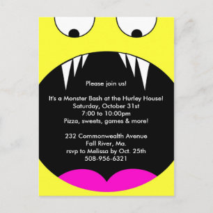 Carte Postale Invitation du Monster Bash Halloween Party (jaune)