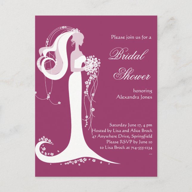 Carte Postale Invitation d'une Fête des mariées de mariée élégan (Devant)