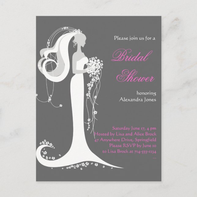 Carte Postale Invitation d'une Fête des mariées de mariée élégan (Devant)