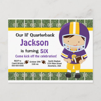 Carte Postale Invitation Football - Violet et Jaune