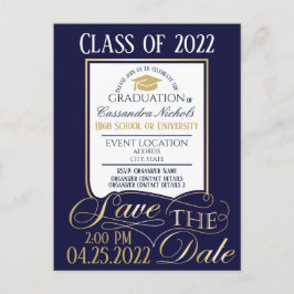 Carte postale Invitation Gold and Blue Graduation