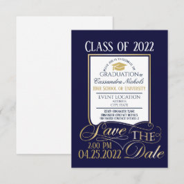 Carte postale Invitation Gold and Blue Graduation