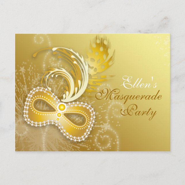 Carte Postale Invitation Gold Masquerade Party (Devant)