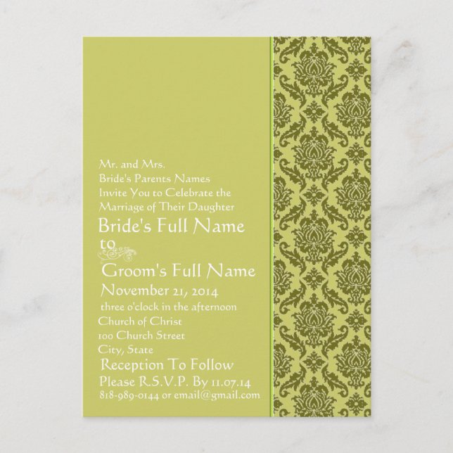 Carte postale Invitation Golden Lime Mariage damas (Devant)