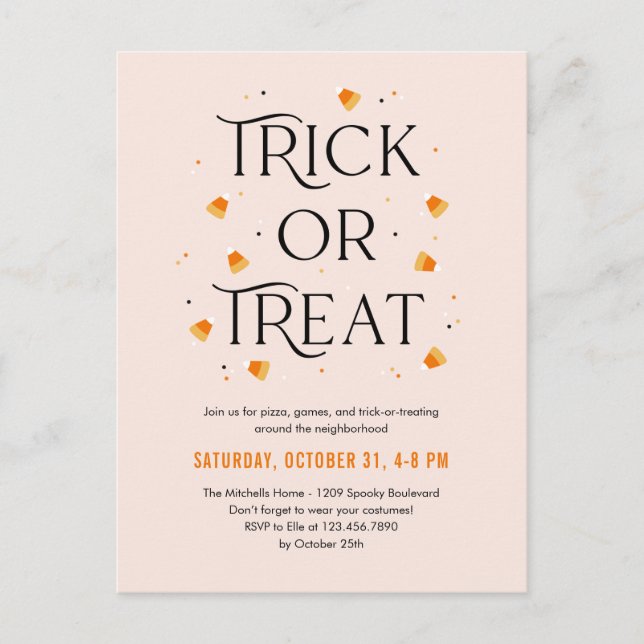 Carte postale Invitation Halloween Trick ou Treat  (Devant)