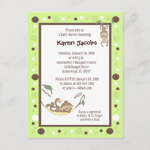 Carte Postale Invitation Monkey Business Green et point Brown