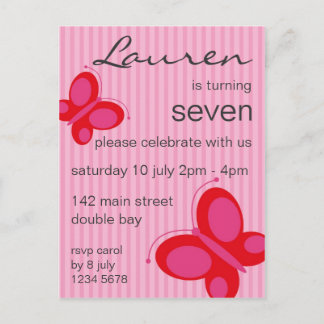 Carte Postale Invitation papillon [rouge + rose]