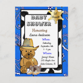 Carte Postale Invitation pour Baby Shower Ourson Cowboy Teddy le