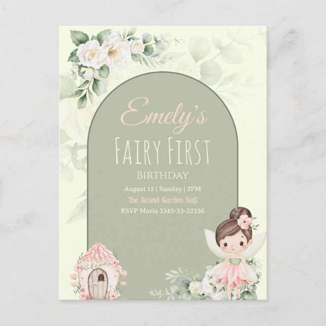 Carte Postale Invitation pour le 1er anniversaire de Fée Fleur M (Devant)