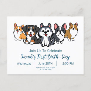 Carte Postale Invitation pour une fête d'anniversaire de chiot s