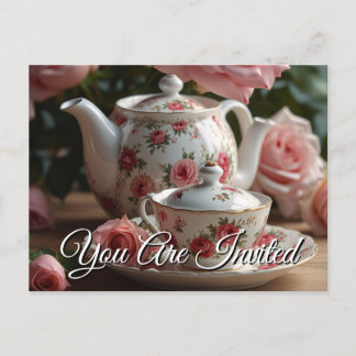 Carte postale Invitation Rose de thé de chou rose