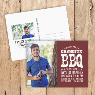 Carte Postale Invitation Rustique BBQ Graduation Party