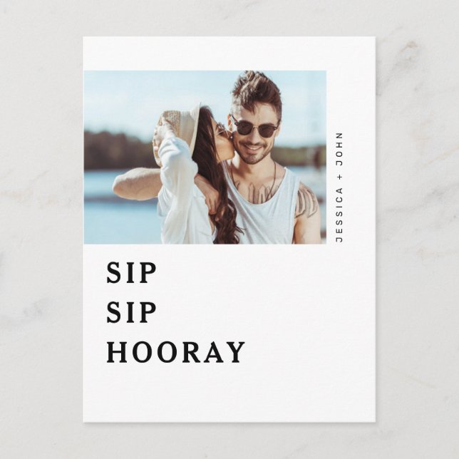 Carte postale Invitation Sip Sip Hooray Engagement (Devant)