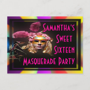 Carte Postale Invitation sweet sixteen mascarade