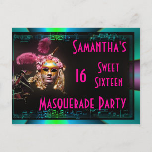 Carte Postale Invitation sweet sixteen mascarade