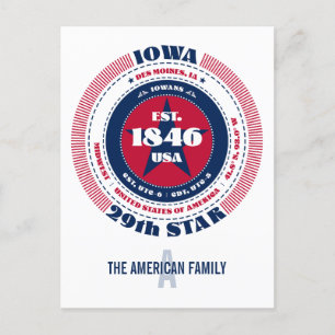 Carte Postale Iowa, Des Moines, IA, Patriotique, Monogramme