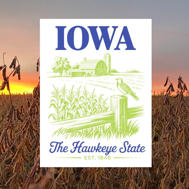 Carte Postale Iowa Le Hawkeye State Est. Ferme 1846 (Iowa The Hawkeye State Est. 1846 Farmhouse Postcard)