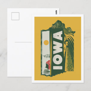Carte Postale Iowa Retro Voyage Design Icone États-Unis