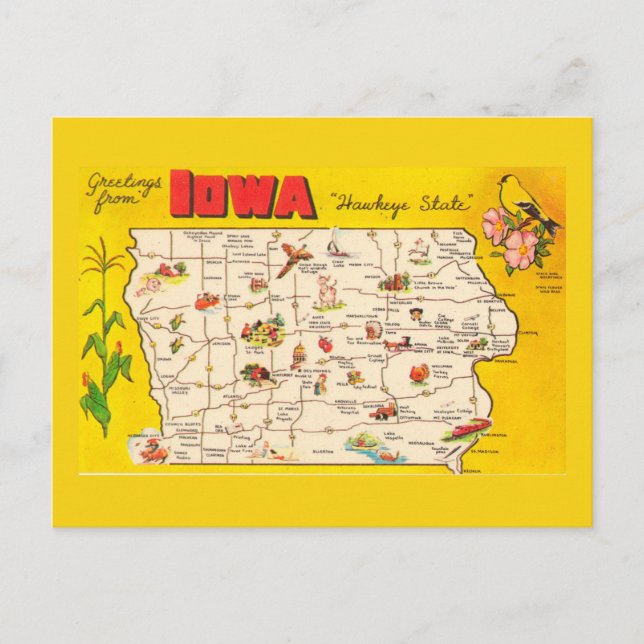 Carte postale Iowa State Map (Devant)