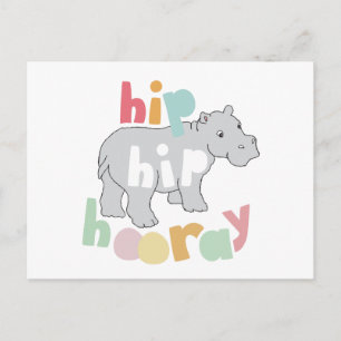 Carte Postale ip Hip Hip Houray Gris Hippo Dessin mignon Animal 