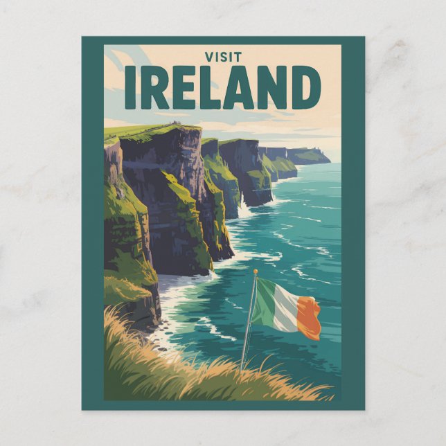 Carte Postale Ireland Cliffs of Moher Illustration Travel Art (Devant)