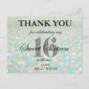 Carte Postale Iridescente Bokeh Lights Sweet 16 Merci Note