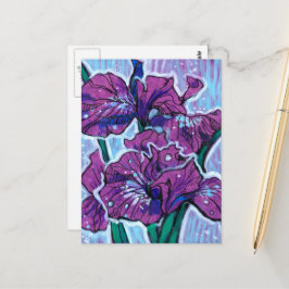 Carte Postale Iris Fleurs De Printemps Floral Peinture Violet