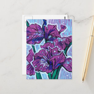 Carte Postale Iris Fleurs De Printemps Floral Peinture Violet