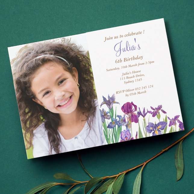 Carte Postale Iris photo d'anniversaire de la fille aux fleurs (Créateur téléchargé)