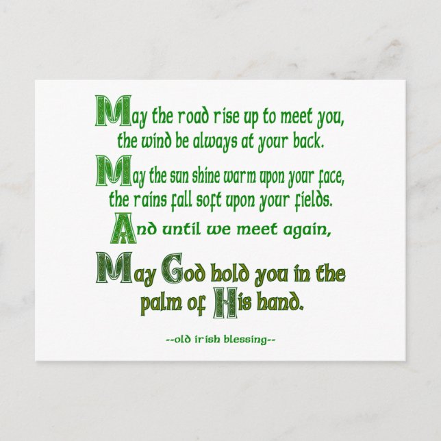 Carte Postale Irish Blessing May the Road Rise to Meet You (Devant)