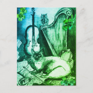 Carte Postale Irish Harp et St.Patrick's Day Cat Making Music
