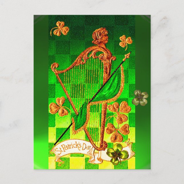 Carte Postale IRLANDE HARP, OR VERT SHAMROCK St Patrick's Day (Devant)