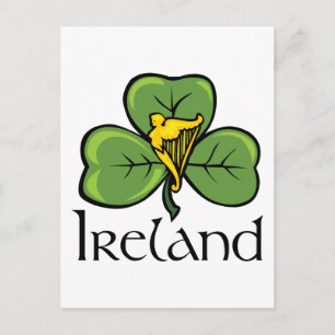 Carte Postale Irlande Shamrock et harpe