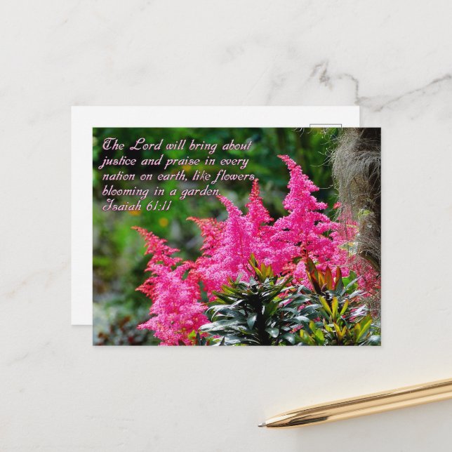 Carte Postale Isaïe 61:11 Pink Floral Inspirational (Devant/Arrière en situation)