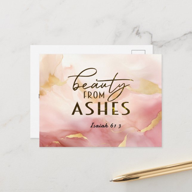 Carte Postale Isaïe 61 3 Beauté de Ashes Bible Verse Rose (Devant/Arrière en situation)