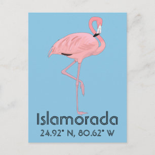 Carte Postale Islamorada FL Keys Flamant rose Latitude Longitude
