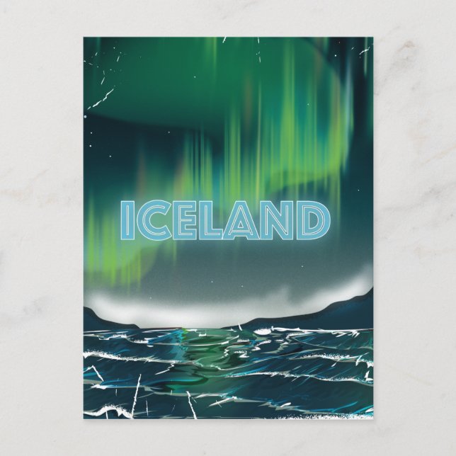 Carte Postale Islandais Northern Lights Travel Art (Devant)