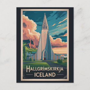 Carte Postale Islande Hallgrimskirkja Illustration Voyage Art