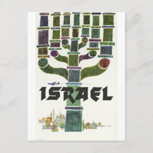 Carte Postale Israël, Menorah, voyage aérien vintage