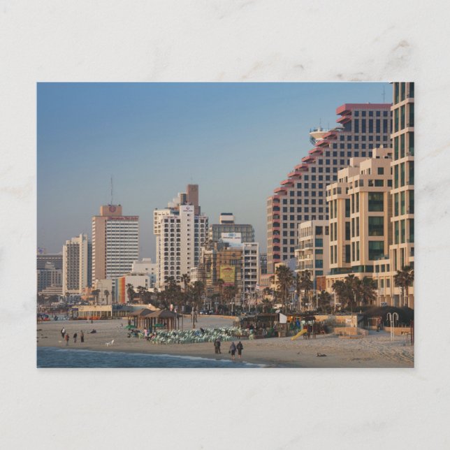 Carte Postale Israël, Tel Aviv, front de mer, hôtels, crépuscule (Devant)