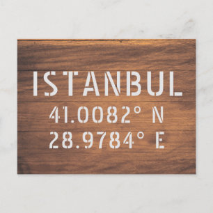 Carte Postale Istanbul Latitude et Longitude Bois foncé